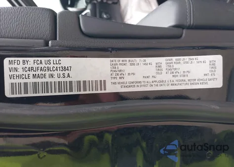 2020 Jeep Grand Cherokee Laredo E 4X4 z USA, uszkodzony, nr VIN 1C4RJFAG9LC413847